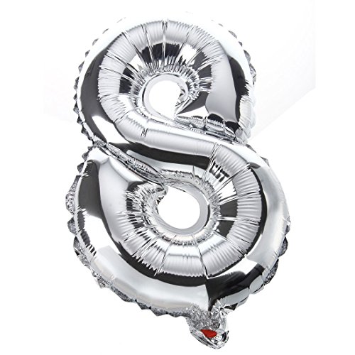 Wosieue Mode 40,6 cm (16 Zoll), Zahlenmotiv, Silberfolie, Luftballons, Geburtstag, Dekoration, Party, Hochzeit, Silber 8 von Wosieue