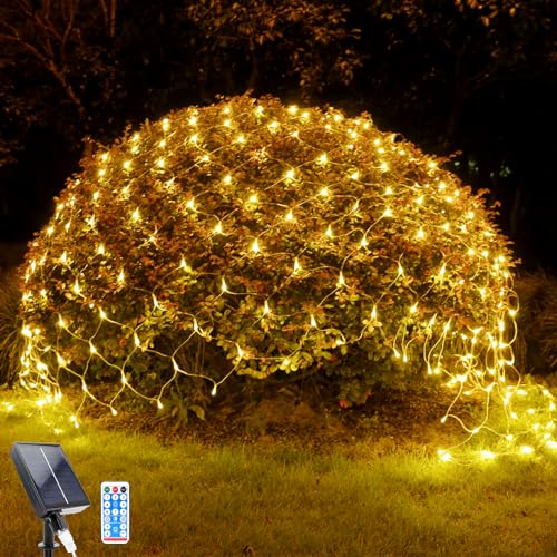 WoskjXas Lichternetz Solarleuchten Außen, 192 LEDs, 2 x 3 M Lichterkette Netz mit 8 Modi, Wasserdichte Baum Lichterkette, Design für Garten, Balkon, Zaun und Weihnachtsdeko (2M*3M, Warmweiß) von WoskjXas