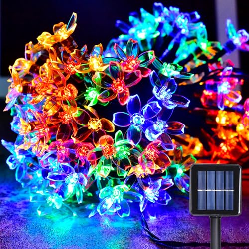 WoskjXas Solar Blumen Lichterkette, 12m 100LEDs Solar Dekorative Lichter für den Außen Bereich, LED Außen Lichterkette mit 8 Blinkmodi, Wasserdichte Garten Beleuchtung für Hof Garten Bar WoskjXas Solar Blumen Lichterkette, 12m 100LEDs Solar Dekorative Lichter für den Außen Bereich, LED Außen Lichterkette mit 8 Blinkmodi, Wasserdichte Garten Beleuchtung für Hof Garten Bar von WoskjXas