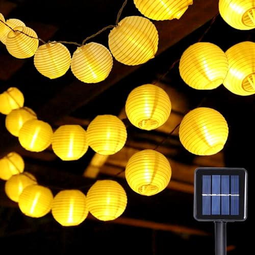 WoskjXas Solar Lichterkette Lampion Außen, 9M 10LEDs Termingerecht Solar Beleuchtung, 8 Beleuchtung Modi 600mAH Solar-Lichterketten Draußen IP65 Wasserdicht für Hof Garten Rasen Balkon von WoskjXas