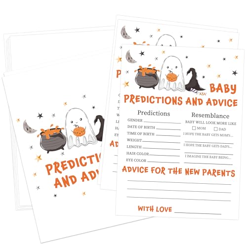 30 Baby-Vorhersagen und Ratschläge, 12,7 x 17,8 cm, Halloween-Gender-Reveal-Spiele für Gäste, perfekt für Halloween, Babyparty, neutrale Geschlechtsoffenbarung, Dekorationen, Partyzubehör von Woukaup
