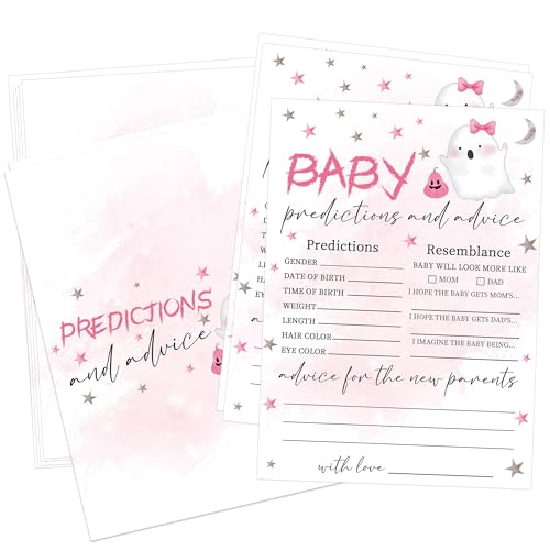 30 Baby-Vorhersagen und Ratschläge, 12,7 x 17,8 cm, rosa, Halloween-Spiele für Gäste, perfekt für Halloween, Babyparty, neutrale Geschlechtsoffenbarung, Dekorationen, Partyzubehör von Woukaup