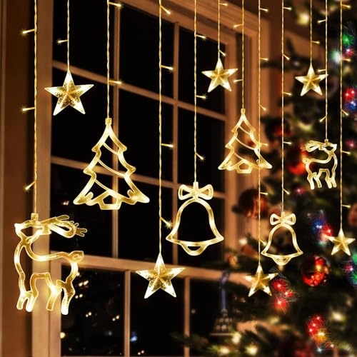 Woukksy 2024 Weihnachtsbeleuchtung 3.5M LED Lichterkette Weihnachten USB/Batterie Lichtervorhang mit Timer, 8 Modi, Lichterketten Innen Außen für Fenster, Party, Balkon, Hochzeit Deko - Warmweiß von Woukksy