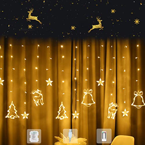 Woukksy Weihnachtsbeleuchtung 3.5M LED Lichterkette Weihnachten USB/Batterie Lichtervorhang mit Timer, 8 Modi, Lichterketten Innen Außen für Fenster, Party, Balkon, Hochzeit Deko - Warmweiß von Woukksy