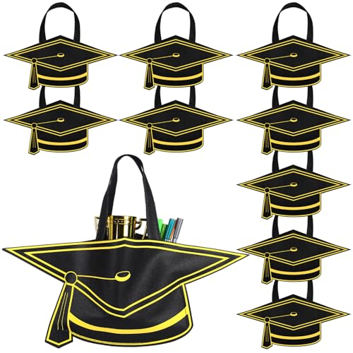 Wovnet 18 Stück Partytüten für Absolventen, Abschlusskappen-Designs mit Quaste, Süßigkeitentüten, Vlies-Handtaschen für Abschlussfeiern, Dekorationen, Universität, College-Zubehör von Wovnet
