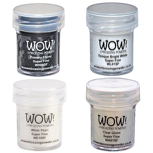 Wow! Prägepulver, Schwarz-Weiß-Bündel, Primärebenholz, deckendes helles Weiß, weiße Perle, klarer Glanz, 15 ml von Wow! Embossing Powders