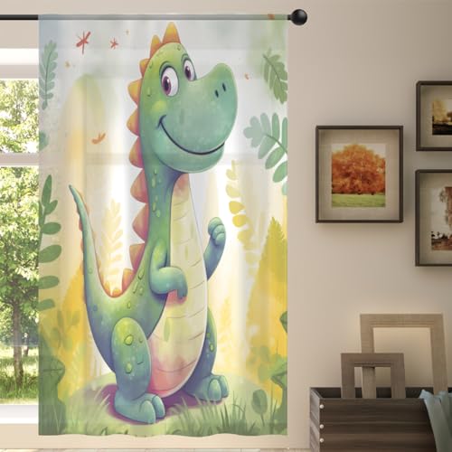 Sheer Vorhang 139 x 198 cm, Lustige Tier Dinosaurier Sheer Fenster Voile Vorhänge für Wohnzimmer Schlafzimmer Zimmer Küche Esszimmer Dekor von WowPrint