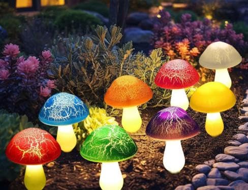 Wowlela Pilze Solarlampen für außen Garten, 8 LED Pilz Lichterketten Pilzlampe Solar Gartenleuchte 8 Farbe Led Wechselnde Wasserdichte Solarlampen für Garten Dekoration für Außen Garten Patio Rasen von Wowlela