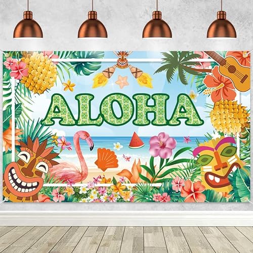 Woyamay Hawaii Aloha Banner, Tropische Aloha Party Dekorationen, Extra Groß Hawaii Deko Fotohintergrund Banner für Luau Sommer Deko, Tropische Ananas Deko Backdrop für Beach Party Deko, 185 * 110 cm von Woyamay