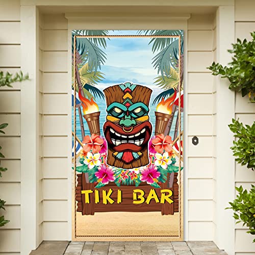 Woyamay Tiki Bar Banner, Hawaii Luau Party Deko, Tiki Hawaii Deko Tür Banner, Hängendes Tiki Bar Deko Fotohintergrund, Tiki Deko Tür Backdrop für Sommerparty Deko und Aloha Beach Party Deko von Woyamay