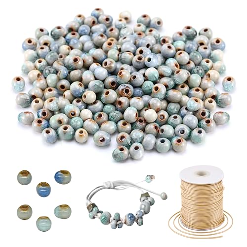 Woyejo 200 Stück Keramikperlen, 6mm Diymischfarbe Keramikperlen zum Auffädeln Bastelperlen für DIY Schmuck Arts Crafts Halskette Armreifb Armband Halskette Charms （Hellgrün Eisblau） (Ｂｌａｕ) von Woyejo
