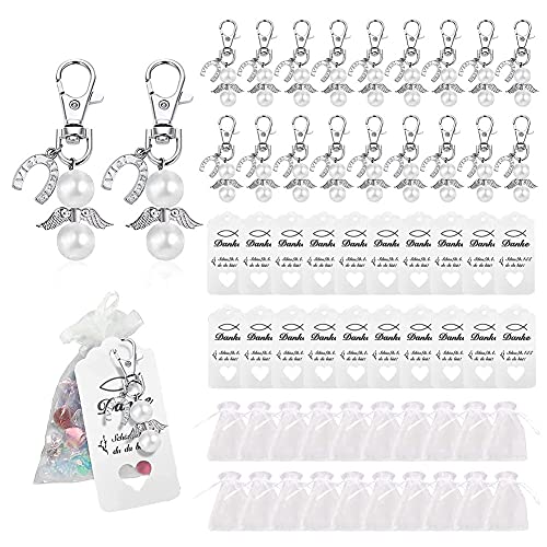30 Stück Schutzengel Schlüsselanhänger mit Organzabeutel und Dankeschön-Tags, für Babyparty, Brautdusche, Hochzeitscharme, Gastgeschenke Weiß von Wpond