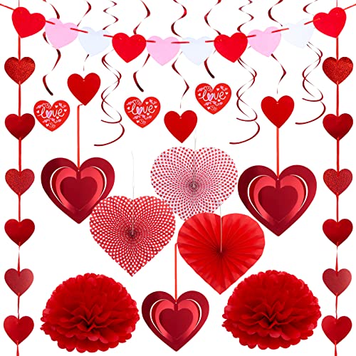 Valentinstag-Herz-Papier-Set, Party-Dekorationen, rotes Herz, Wirbel, hängende Dekorationen für Hochzeit, Valentinstag, Dekoration, Jahrestag, Partyzubehör von Wpond