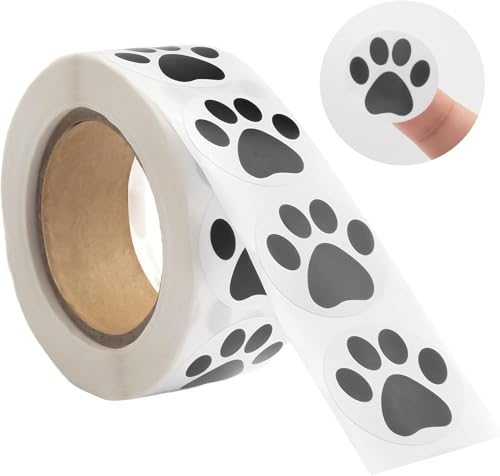 500 Stück schwarze 3,8 cm große, transparente runde Bärentatzen-Aufkleber für Hunde und Welpen, Bärentatzen-Aufkleber mit Perforationslinie, Etiketten, Indexen und Stempeln, Kunst und Handwerk von Wpppan