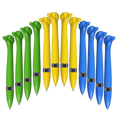 WPRO 12-er Set Kugelschreiber,Oscar | Ausgefallen | Kunststoff | Farbenmix Gelb, Blau, Grün | blaue Schreibmine | Mitgebsel | Geschenk | Daumen-Hoch-Design | Daumen-Up-Symbol | Büro | Schule von WPRO