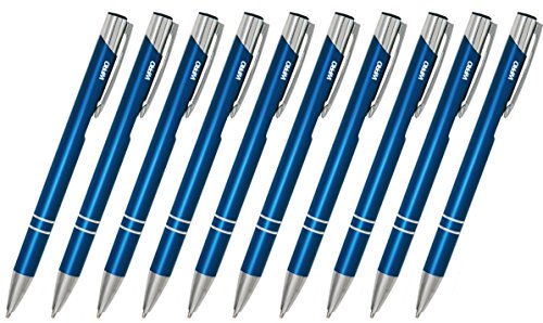 WPRO Kugelschreiber-Set Cosima 10-Stück aus Metall Großraum-Mine blau ergonomischer Griff, Farbe: dunkelblau von Wpro