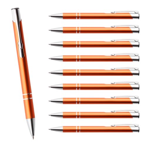 WPRO 10 Stück Metall Kugelschreiber Cosima orange | Blauschreibend | Austauschbare Großraummine |Metallclip | Hochwertig |Für Büro, Studium und Alltag von WPRO