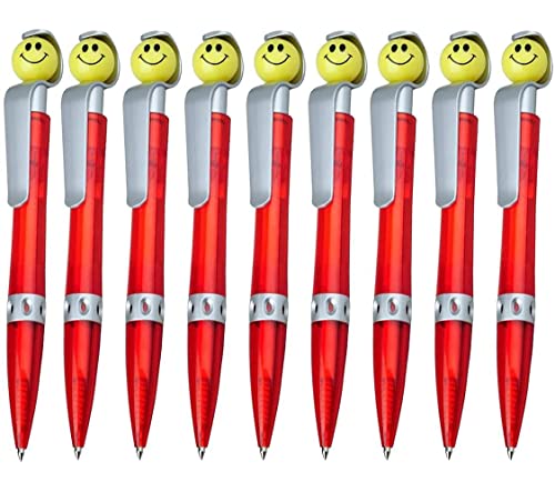 Wpro Kugelschreiber Sunny 9 Stück | Mitgebsel Gastgeschenk für Kindergeburtstage |Jungen & Mädchen| Kugelschreibmine Blau- mit Smiley Kinder-Kugelschreiber Kulli Mitgebsel | rot von Wpro