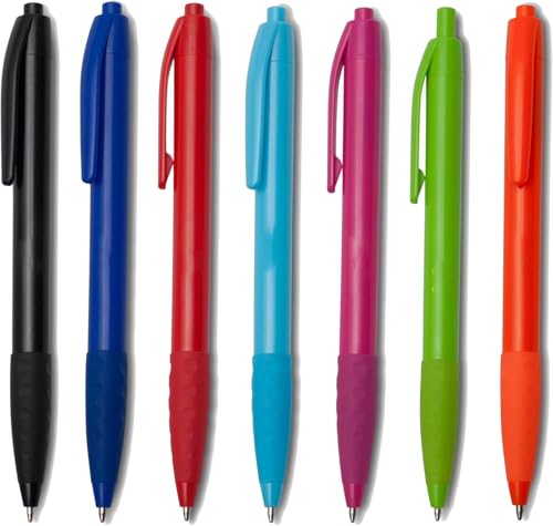 WPRO Kugelschreiber Manuel | 25-Stück Packung Set | Kunststoff | einziehbar | Gummigriff |schlicht | Basic |Farbenmix von WPRO