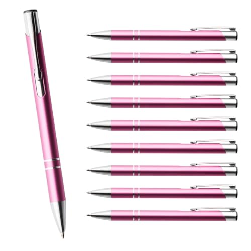 WPRO 10 Stück Metall Kugelschreiber Cosima pink | Blauschreibend | Austauschbare Großraummine |Metallclip | Hochwertig |Für Büro, Studium und Alltag von WPRO