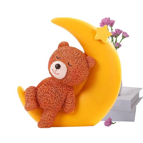 Bär schlafen auf Mondkuchentopper, süße Kuchen -Topper - Desktop -Statue -Ornament - Dekorative Tabletop Ornament, Kuchendekoration Mondbärskulptur für Heimtisch von Wpsagek