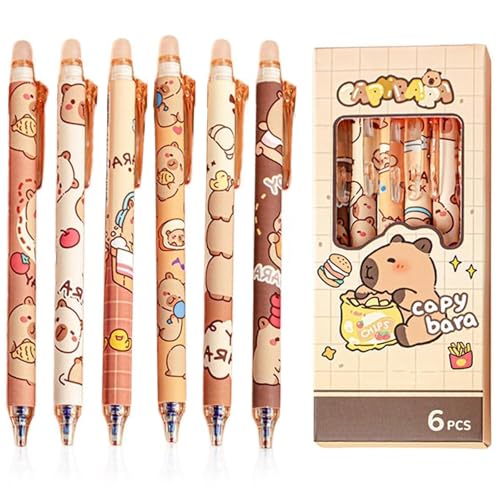 Wqafe Capybara Radierbarer Kugelschreiber, 6 Stück Tintenroller Radierbar, Cartoon Tier Löschbarer Stift, 0.5MM Radierbarer Tintenroller Studenten Geschenk Schule Bürobedarf Schulsachen Wqafe Capybara Radierbarer Kugelschreiber, 6 Stück Tintenroller Radierbar, Cartoon Tier Löschbarer Stift, 0.5MM Radierbarer Tintenroller Studenten Geschenk Schule Bürobedarf Schulsachen von Wqafe