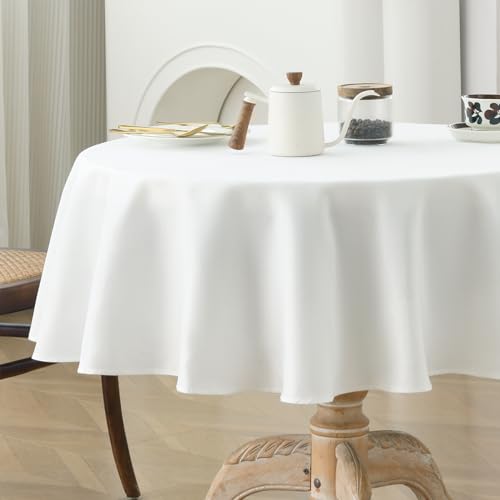 Wracra wasserdichte Runde Tischdecke für 2 bis 4 Sitzer, Tischdecken im Leinenstil für drinnen und draußen, knitterfreie waschbare Polyester Tischdecke für den täglichen Gebrauch (Rund 120cm) von Wracra
