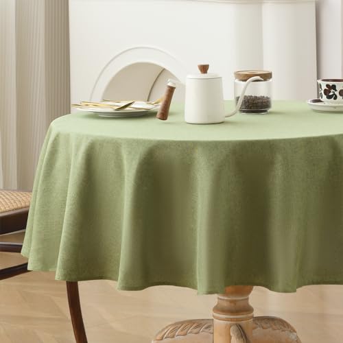 Wracra wasserdichte Runde Tischdecke für 2 bis 4 Sitzer, Tischdecken im Leinenstil für drinnen und draußen, knitterfreie waschbare Polyester Tischdecke für den täglichen Gebrauch (Rund 120cm) von Wracra