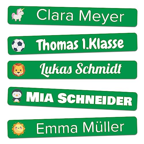 Namensaufkleber Kinder Schule für Schulsachen und Gegenstände (120 Stk - 50x7mm) - Wasserfeste Namensschilder für Kleidung - Kita und Schule (Grün) von Wraplab