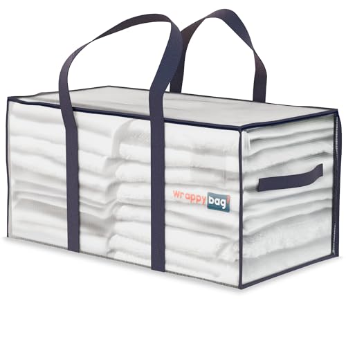 WRAPPYBAG im 10er-Pack Große Aufbewahrungstaschen aus transparentem Kunststoff – XXL-Tasche für Umzug/Reise – Stabil, dick & wasserdicht mit verstärkten Griffen – für Kleidung & Bettwäsche –75x36x38cm WRAPPYBAG im 10er-Pack Große Aufbewahrungstaschen aus transparentem Kunststoff – XXL-Tasche für Umzug/Reise – Stabil, dick & wasserdicht mit verstärkten Griffen – für Kleidung & Bettwäsche –75x36x38cm von Wrappybag