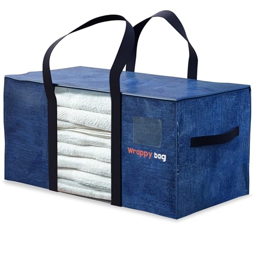 Wrappybag im 4er-Pack Aufbewahrungstaschen in XXL-Format – Sichtfenster – Taschen für Umzug/Reise – Stabil, dick & wasserdicht mit verstärkten Griffen – für Kleidung & Bettwäsche – 75 x 36 x 38 cm von Wrappybag
