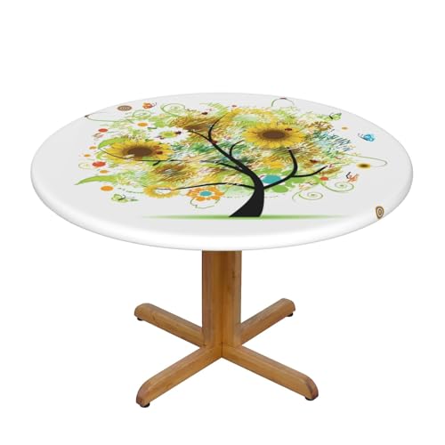 Wratle Runde Tischdecke, rund, Blumenbaum mit Gänseblümchen, Sonnenblumen, Schmetterlingen von Wratle