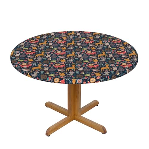 Wratle Runde Tischdecke, rund, Motiv: Eule, Kaninchen, Vogel, Fuchs von Wratle