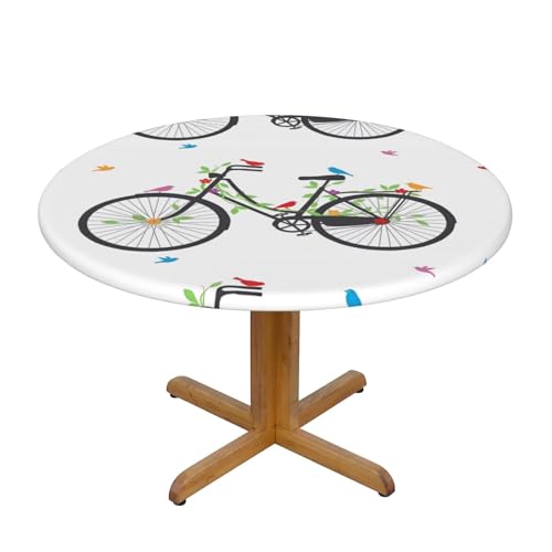 Wratle Runde Tischdecke, rund, Motiv: Vögel, Blumen auf Fahrrädern von Wratle