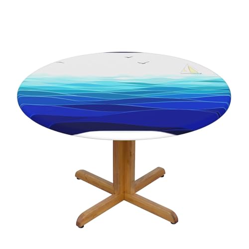 Wratle Runde Tischdecke, runde Tischdecke, Ozeanwellen, Segelboot mit Vögeln, maritim von Wratle
