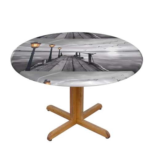 Wratle Runde Tischdecke, runde Tischdecke, Schwarz-Weiß, Strand-Pier von Wratle