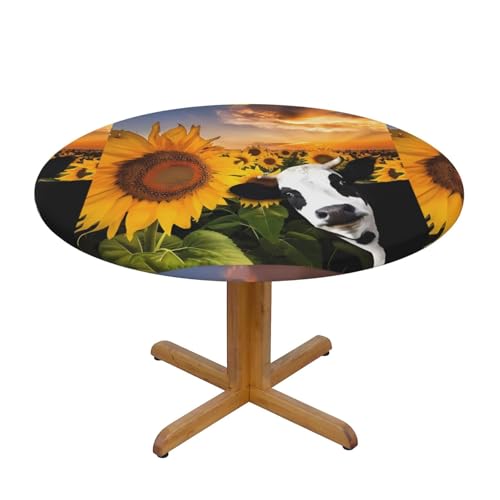 Wratle Runde Tischdecke, runde Tischdecke, Sonnenblume und Kuh von Wratle