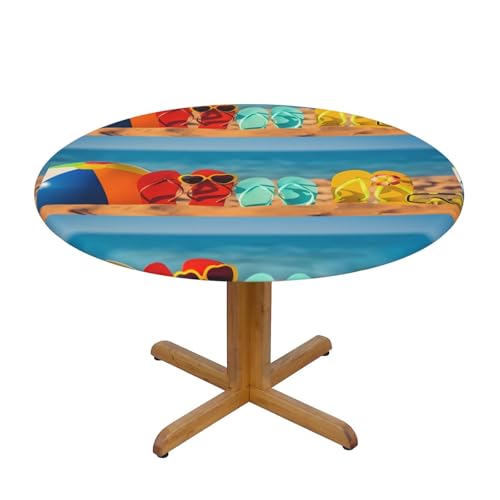 Wratle Runde Tischdecke, runde Tischdecke, bunte Flip-Flops, Strandball von Wratle