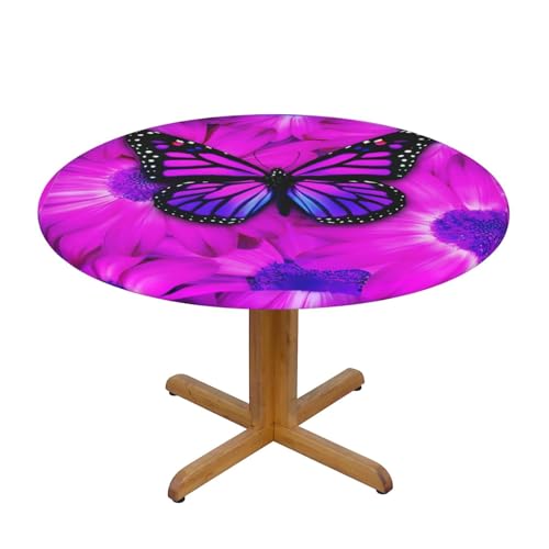 Wratle Runde Tischdecke, runde Tischdecke, lila Schmetterling und Blume von Wratle