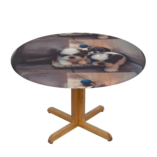 Wratle Runde Tischdecke, runde Tischdecke, niedlicher Welpe in der Ecke von Wratle