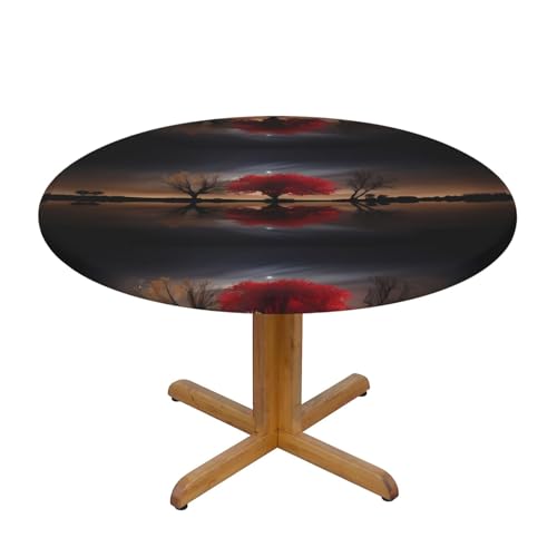 Wratle Runde Tischdecke, runde Tischdecke, roter Baum, See, Mond von Wratle