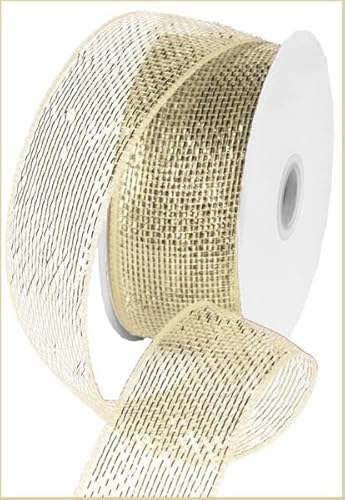 Metallische Poly-Deko-Mesh-Schärpe, 6,3 cm x 22,7 m, cremefarben mit goldfarbenem Metallische Poly-Deko-Mesh-Schärpe, 6,3 cm x 22,7 m, cremefarben mit goldfarbenem von Wreath & Bow Co.