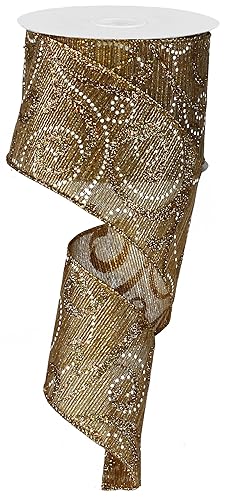 Metallisches Drahtband, Laser-Glitzer, Wirbel, Beige, Gold und Weiß, 6,3 cm x 9,1 m von Wreath & Bow Co.