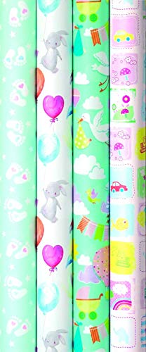 4 Rollen Premium Geschenkpapier, Baby, Taufe, Geburtstag 2m x0,7m von Wrede Verpackungen