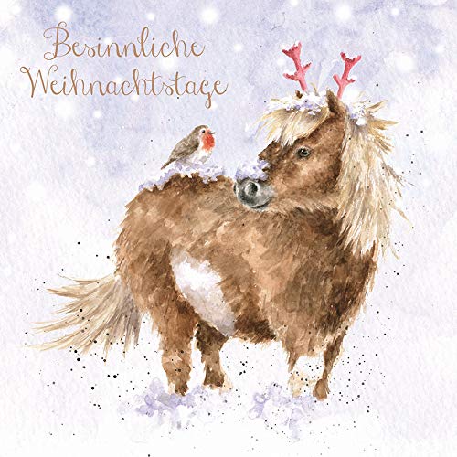 Wrendale Doppelkarte Weihnachten mit Umschlag, Besinnliche Weihnachtstage, Motiv Pferd & Rotkehlchen,15x15 cm von Wrendale Designs