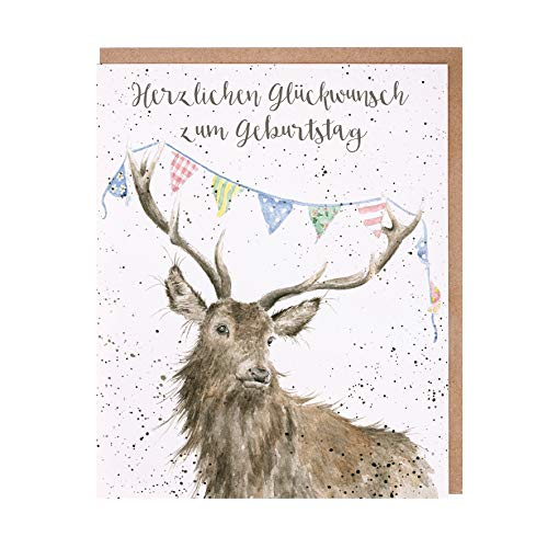 Wrendale Doppelkarte mit Umschlag, Hirsch mit Partygirlande im Geweih, Herzlichen Glückwunsch zum Geburtstag, 13,5x17 cm, rechteckig Wrendale Doppelkarte mit Umschlag, Hirsch mit Partygirlande im Geweih, Herzlichen Glückwunsch zum Geburtstag, 13,5x17 cm, rechteckig von Wrendale Designs