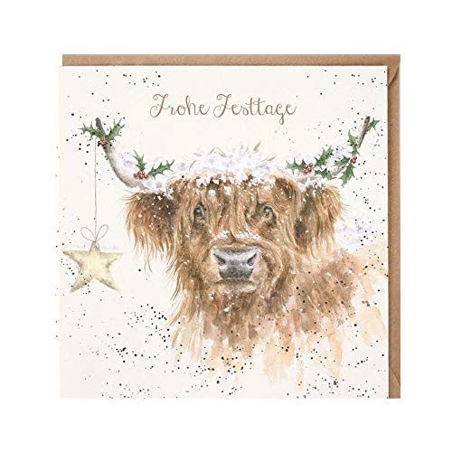 Wrendale - GX004 - Weihnachtskarte, Doppelkarte mit Umschlag, Hochland Rind, Frohe Festtage, 15cm x 15cm Wrendale - GX004 - Weihnachtskarte, Doppelkarte mit Umschlag, Hochland Rind, Frohe Festtage, 15cm x 15cm von Wrendale Designs