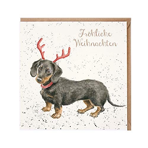 Wrendale - GX005 - Weihnachtskarte, Doppelkarte mit Umschlag, Dachshuind, Fröhliche Weihnachten, 15cm x 15cm von Wrendale Designs