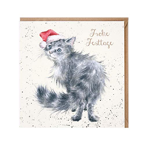 Wrendale - GX011 - Weihnachtskarte, Doppelkarte mit Umschlag, Katze, Frohe Festtage, 15cm x 15cm von Wrendale Designs