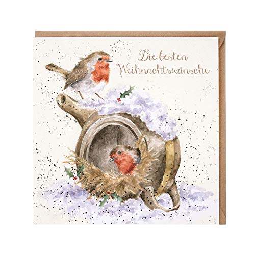 Wrendale - GX014 - Doppelkarte mit Umschlag, Weihnachten, Rotkehlchen, Die besten Weihnachtswünsche, 15cm x 15cm, quadratisch von Wrendale Designs